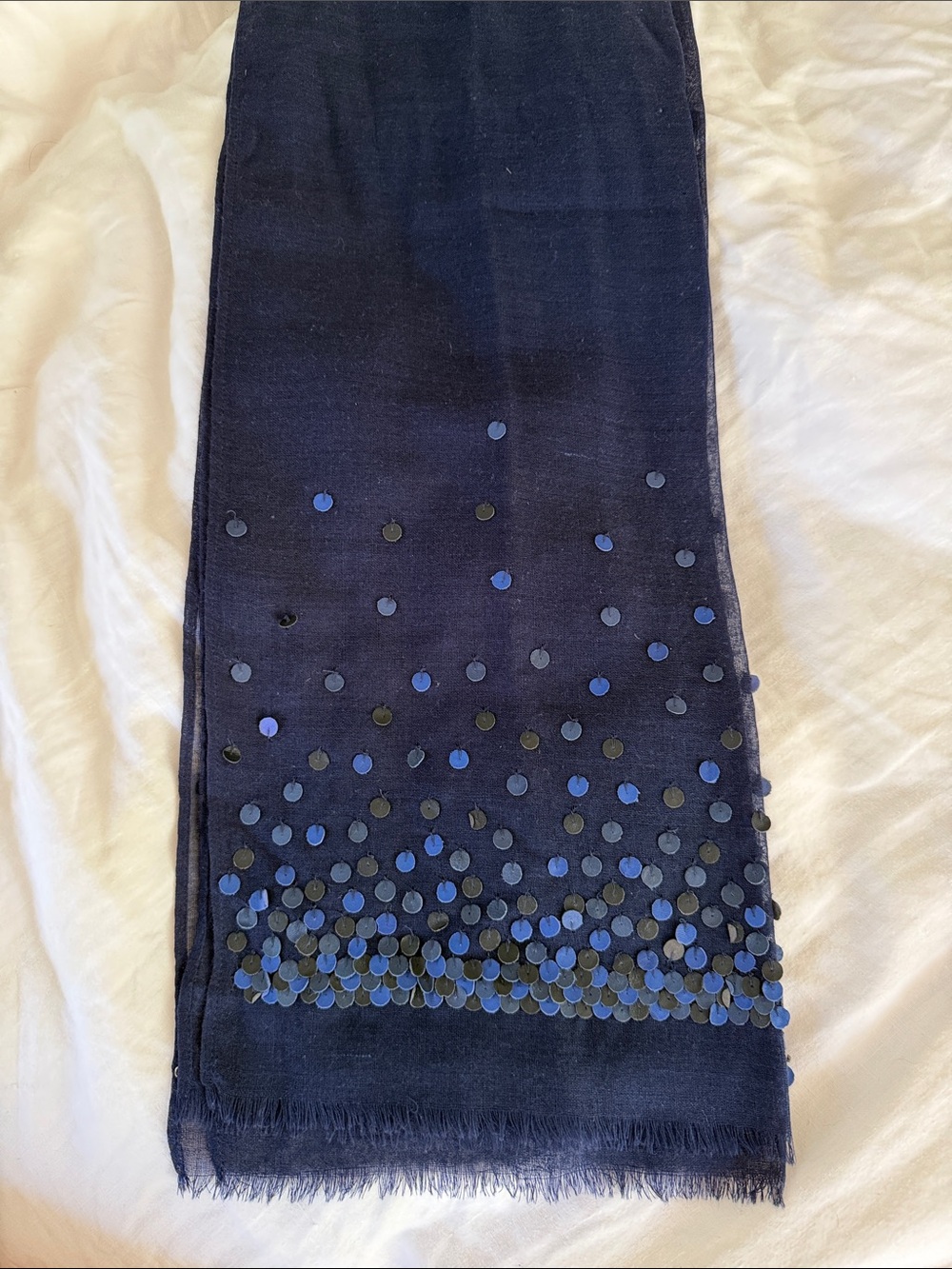 Wool scarf  Navy Sequin leather Accent